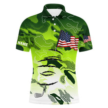 Load image into Gallery viewer, Personalized green camo golf polos shirt for men American flag 4th July custom gifts for golf lovers NQS5549