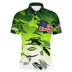 Personalized green camo golf polos shirt for men American flag 4th July custom gifts for golf lovers NQS5549