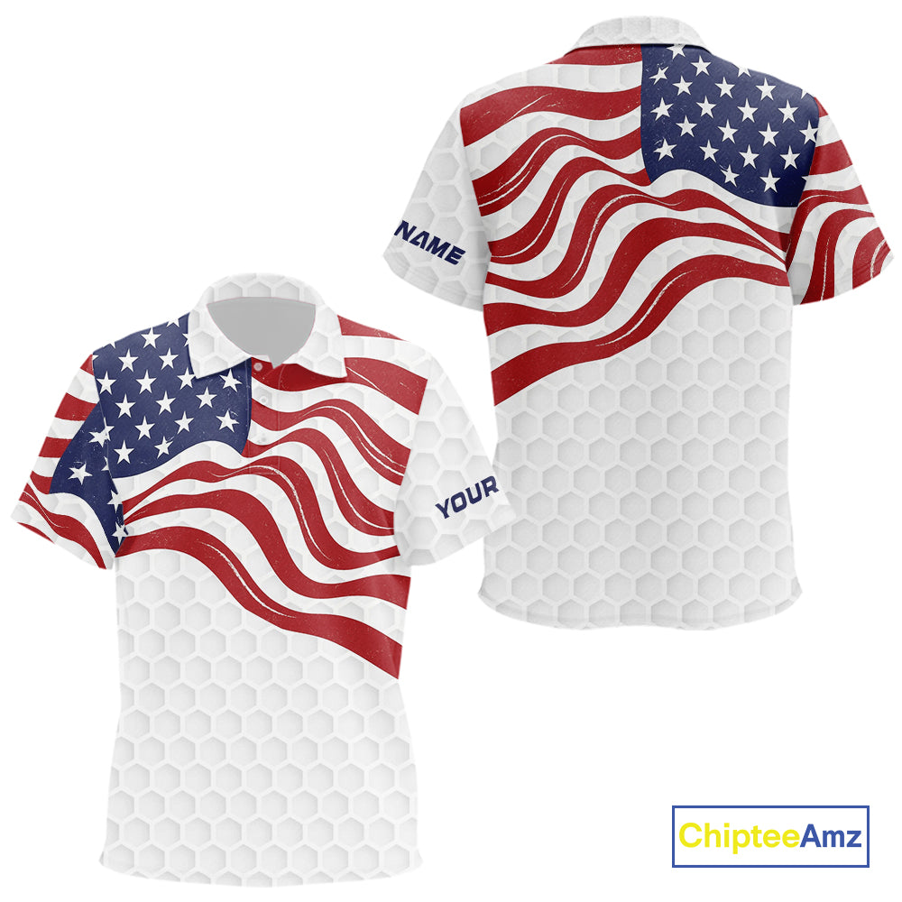 Red, White and Blue American Flag Kid golf polo shirts custom Kid's patriotic golf apparel NQS10169