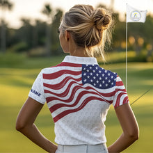 Load image into Gallery viewer, Red, White and Blue American Flag Women golf polo shirts custom women&#39;s patriotic golf apparel NQS10169