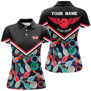 Personalized 3D bowling shirts for women, Custom black Short Sleeve Polo Bowling Shirts for Girls NQS6008