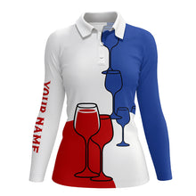 Load image into Gallery viewer, Red, White and Blue Womens golf polo shirts custom Golf wine apparel, gifts for the golfer NQS8337