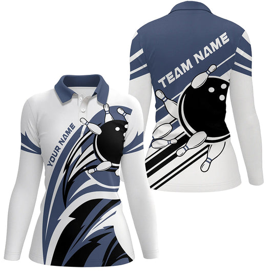 Blue and white Women bowling shirts Custom Bowling Team League Jerseys, womens bowling outfits NQS8547