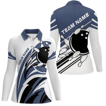 Load image into Gallery viewer, Blue and white Women bowling shirts Custom Bowling Team League Jerseys, womens bowling outfits NQS8547