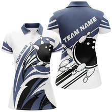 Load image into Gallery viewer, Blue and white Women bowling shirts Custom Bowling Team League Jerseys, womens bowling outfits NQS8547