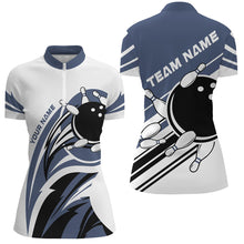 Load image into Gallery viewer, Blue and white Women bowling shirts Custom Bowling Team League Jerseys, womens bowling outfits NQS8547
