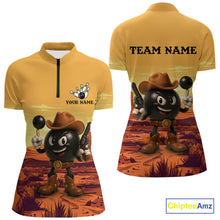 Load image into Gallery viewer, Funny Bowling Cowboy gun desert Womens Bowling Polo, 1/4 Zip Shirts Custom Funny bowling team jerseys NQS11127
