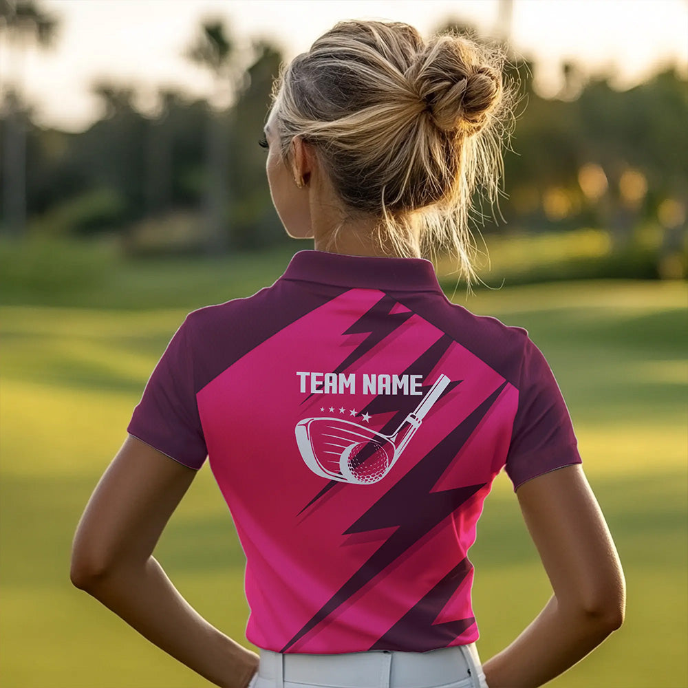 Women golf polo shirts pink lightning custom name and team name golf shirt, golfing gifts NQS9428
