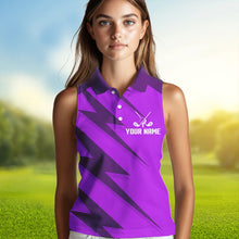 Load image into Gallery viewer, Women sleeveless polo shirt purple lightning custom name and team name golf shirt, golfing gifts NQS9429
