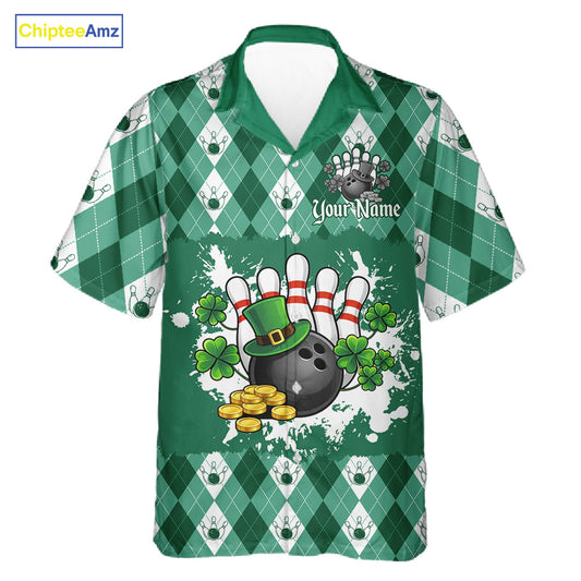 Argyle pattern St Patrick Green Hawaiian Bowling Shirt Custom team bowling button up shirt NQS11535
