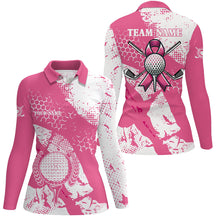 Load image into Gallery viewer, White &amp; Pink ribbon retro Womens golf polo shirt custom breast cancer awareness golf shirts NQS8119