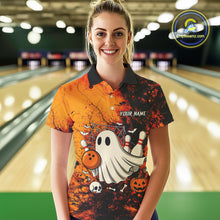 Load image into Gallery viewer, Custom Orange Boo Bowling Women Polo, Quarter Zip Shirts Bowling League Team Jersey Halloween Outfits NQS10523
