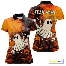 Load image into Gallery viewer, Custom Orange Boo Bowling Women Polo, Quarter Zip Shirts Bowling League Team Jersey Halloween Outfits NQS10523