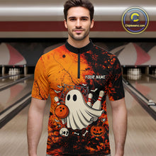 Load image into Gallery viewer, Custom Orange Boo Bowling Men Polo, Quarter Zip Shirts Bowling League Team Jerseys Halloween Outfits NQS10523