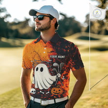 Load image into Gallery viewer, Custom Orange Halloween Boo Golf Polo Shirts for Men, Halloween Mens Golf Outfits NQS10524