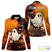 Load image into Gallery viewer, Custom Orange Halloween Boo Golf Polo Shirts for Women, Halloween Ladies Golf Outfits NQS10524
