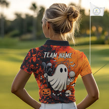 Load image into Gallery viewer, Custom Orange Halloween Boo Golf Polo Shirts for Women, Halloween Ladies Golf Outfits NQS10524