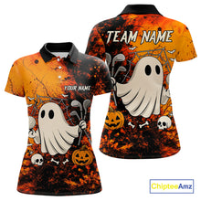 Load image into Gallery viewer, Custom Orange Halloween Boo Golf Polo Shirts for Women, Halloween Ladies Golf Outfits NQS10524