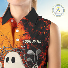 Load image into Gallery viewer, Custom Orange Halloween Boo Sleeveless polo shirt for Women, Halloween Ladies Golf Outfits NQS10524