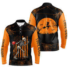 Load image into Gallery viewer, Funny Black and Orange American Flag Halloween skull custom Mens bowling shirts, Bowling Team Jerseys NQS8551