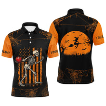 Load image into Gallery viewer, Funny Black and Orange American Flag Halloween skull custom Mens bowling shirts, Bowling Team Jerseys NQS8551