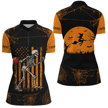 Load image into Gallery viewer, Funny Black and Orange American Flag Halloween skull custom Women bowling shirts, Bowling Team Jerseys NQS8551