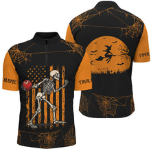 Load image into Gallery viewer, Funny Black and Orange American Flag Halloween skull custom Mens bowling shirts, Bowling Team Jerseys NQS8551