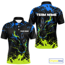 Load image into Gallery viewer, Personalized Black, Blue and Green Bowling Shirts For Men, Bowling Balls And Pins Bowling Team Shirts NQS10741