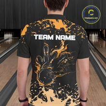 Load image into Gallery viewer, Personalized Black and Orange Bowling Shirts For Men, Bowling Balls And Pins Bowling Team Shirts NQS10743