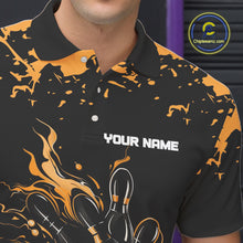 Load image into Gallery viewer, Personalized Black and Orange Bowling Shirts For Men, Bowling Balls And Pins Bowling Team Shirts NQS10743