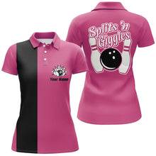 Load image into Gallery viewer, Splits 'n Giggles Bowling polo, 1/4 zip Shirt For Women Personalized Pink retro bowling Jerseys NQS9029
