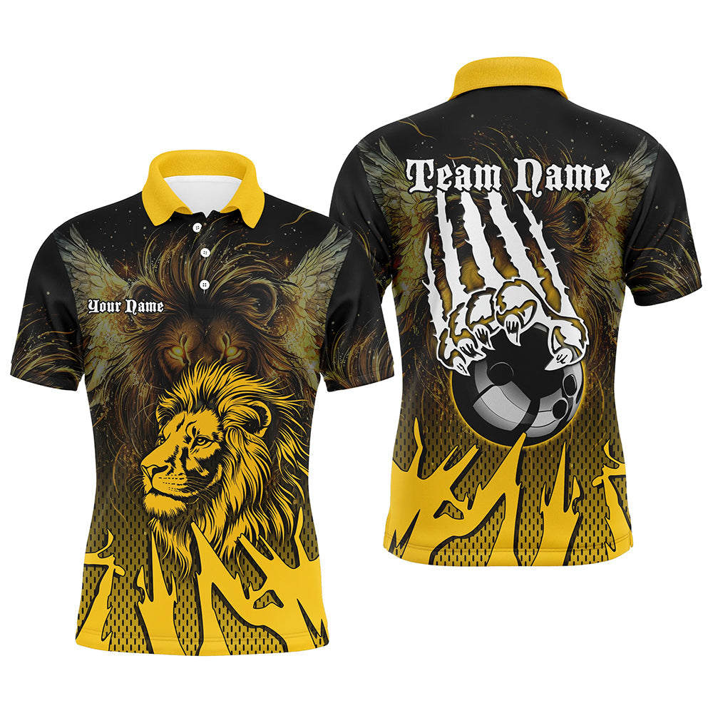 Black and Yellow Lion Bowling Polo, Quarter Zip Shirts For Men Custom Team Lion Bowling Jerseys NQS9034