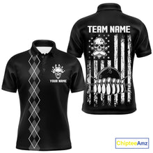 Load image into Gallery viewer, Custom Black and White argyle American Flag Skull retro Mens Bowling Shirts patriotic Team Jerseys NQS11131
