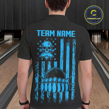 Load image into Gallery viewer, Custom Black and Blue argyle American Flag Skull retro Mens Bowling Shirts patriotic Team Jerseys NQS11132