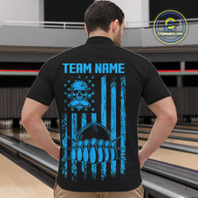 Load image into Gallery viewer, Custom Black and Blue argyle American Flag Skull retro Mens Bowling Shirts patriotic Team Jerseys NQS11132