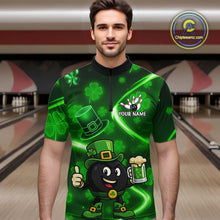 Load image into Gallery viewer, Green shamrock pattern Funny Bowling Shirts For Men Custom St Patrick&#39;s Day Lucky Team Bowling Jersey NQS11133