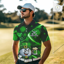 Load image into Gallery viewer, Green shamrock pattern Funny Golf Polo Shirt For Men Custom St Patrick&#39;s Day Lucky men&#39;s golf outfit NQS11134
