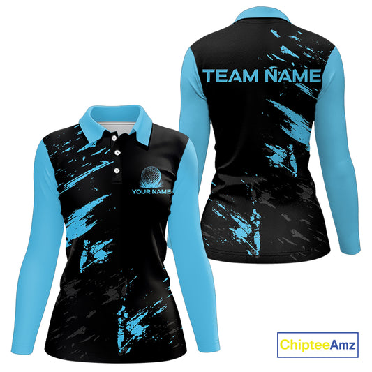 Black and Blue Golf polo shirts For Women Custom name ladies golf outfits, gifts for golf lovers NQS10019