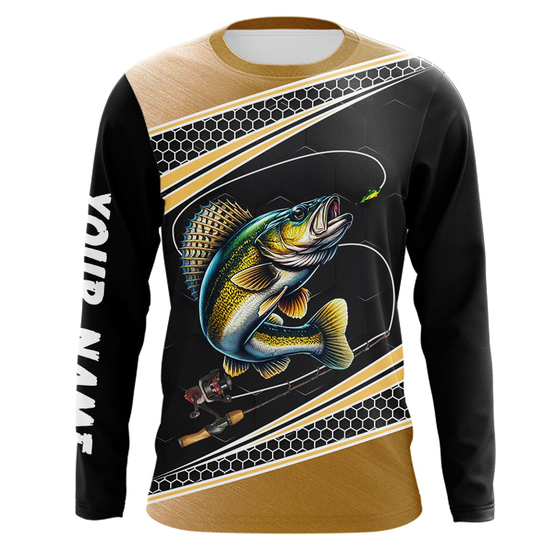 Walleye fishing yellow fish reaper sun protection custom performance long sleeve fishing shirts NQS3526