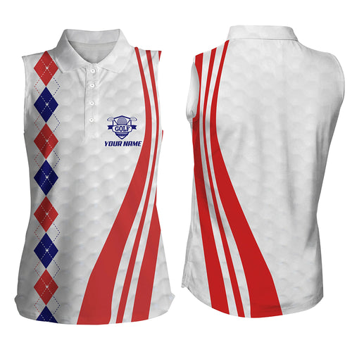 Womens sleeveless polo shirt custom red, white and blue argyle golf skin patriot golf gifts for women NQS5825