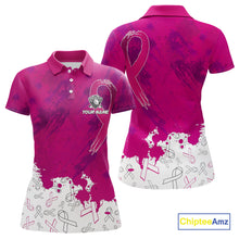 Load image into Gallery viewer, Pink Ribbons pattern Women golf polo shirts custom ladies&#39;s breast cancer awareness polo shirts NQS10319