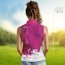 Load image into Gallery viewer, Pink Ribbons pattern Women sleeveless polo shirts custom ladies&#39;s breast cancer awareness polo shirts NQS10319