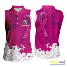 Load image into Gallery viewer, Pink Ribbons pattern Women sleeveless polo shirts custom ladies&#39;s breast cancer awareness polo shirts NQS10319