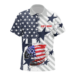 Red, white and blue American Flag Kid golf polos shirt Custom patriotic golf attire for Kid NQS8562