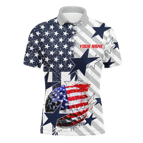 Red, white and blue American Flag Mens Golf Polo Shirt Custom patriotic golf attire for men NQS8562