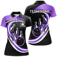 Load image into Gallery viewer, Black &amp; Purple Bowling Polo, 1/4 Zip Shirt For Women Custom Bowling Team League Jersey,Gift For Bowler NQS9044