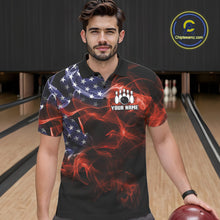 Load image into Gallery viewer, Personalized US Flag Smoke Bowling Shirts For Men Custom Patriotic Team Bowling Jerseys NQS11136