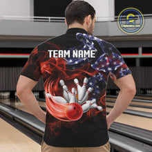 Load image into Gallery viewer, Personalized US Flag Smoke Bowling Shirts For Men Custom Patriotic Team Bowling Jerseys NQS11136