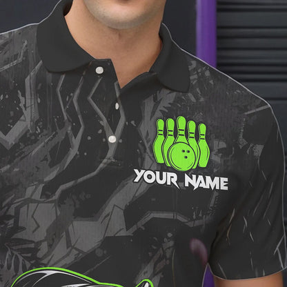 Black Camo Panther Green Flame Bowling Polo, 1/4 Zip Shirts For Men Custom Bowling Team League Jersey NQS9442