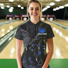 Load image into Gallery viewer, Black Camo Panther Blue Flame Bowling Shirts For Women Custom Bowling Team League Jersey NQS9443
